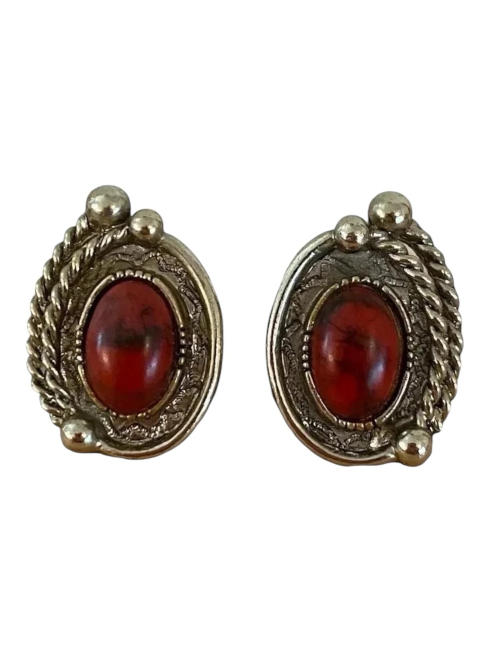 Art “Arthur Pepper” Signed Vintage Agate Gemstone Clip On Earrings